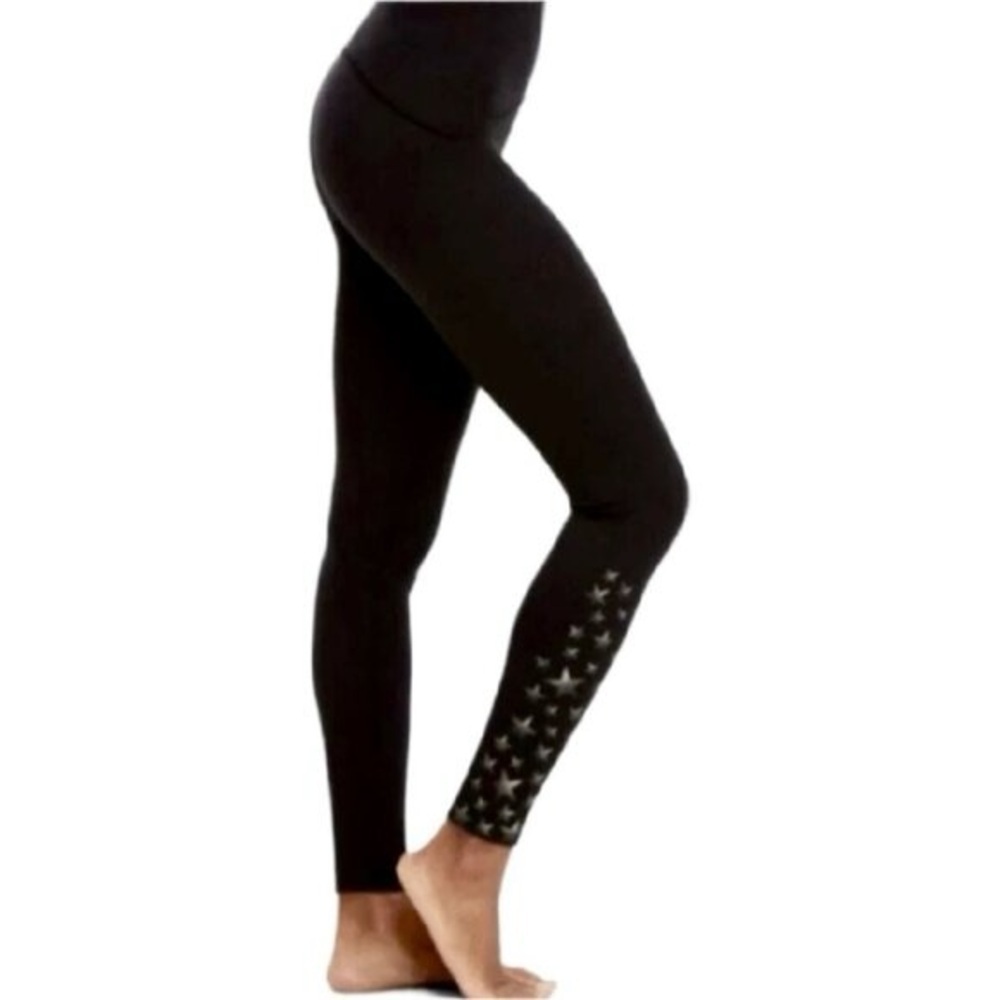 Spanx Active Leggings Metallic Star Printed Black Size Medium